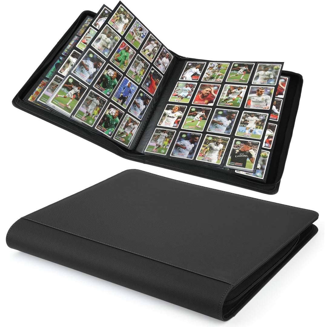 Trading Card Binder 16 Pocket, GERMUN PU Cover Card Binder for 1000+ Cards, Premium Trading Card Holder Folders, Double Sided Pocket Card Album for MTG, TCG (Black)