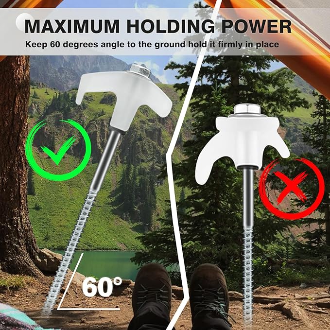 20Pcs 8" Glow in Tent Pegs Ground Stakes Heavy Duty Drill in Style Ground Anchor Peg Tent Spikes Metal Yard Stakes for Camping Patio Garden Awning Canopy Canopies Grassland (Hex Tool and Carry Case)
