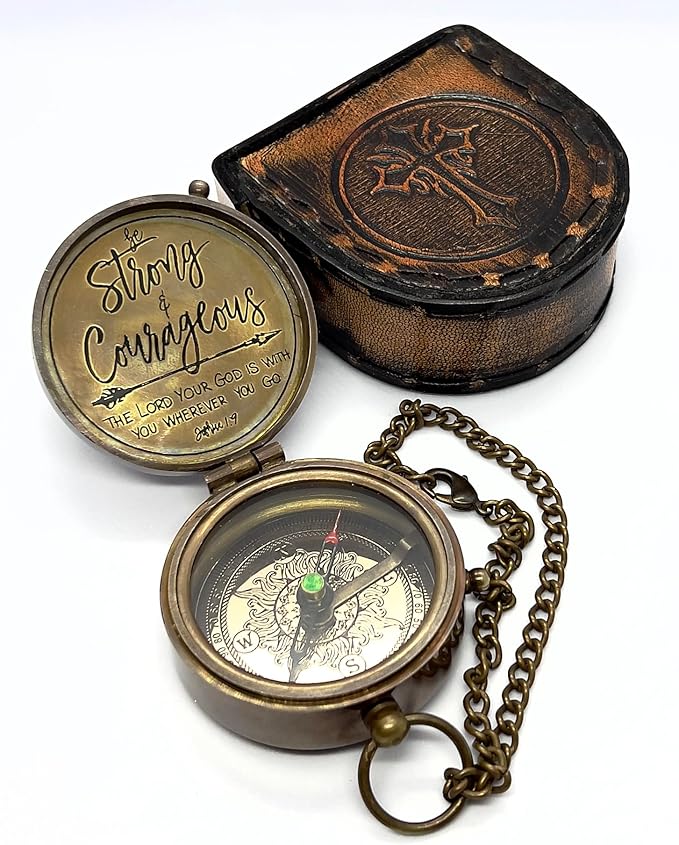 Antique Brass Compass with Detachable Chain & Carrying Case – Vintage Nautical Navigation Tool for Outdoor Hiking, Survival, and Travel – Gift for Collectors and Adventurers