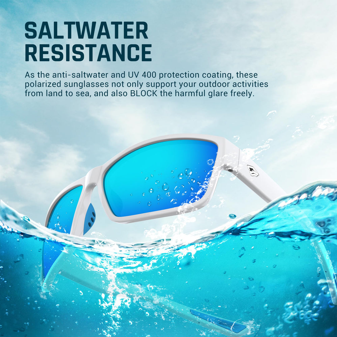 TOREGE Polarized Sports Sunglasses for Men and Women Cycling Running Golf Fishing Sunglasses TR26 (Bright White & Ice Blue Lens)