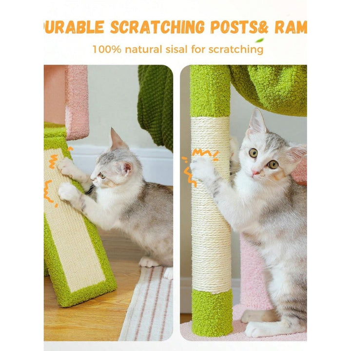 Road Large Cat Tree,41 Inches Multi-Level Cat Tower with 2 Spacious Condos for Large Indoor Cats,Pink Flower Cat House with Comfy Hammock