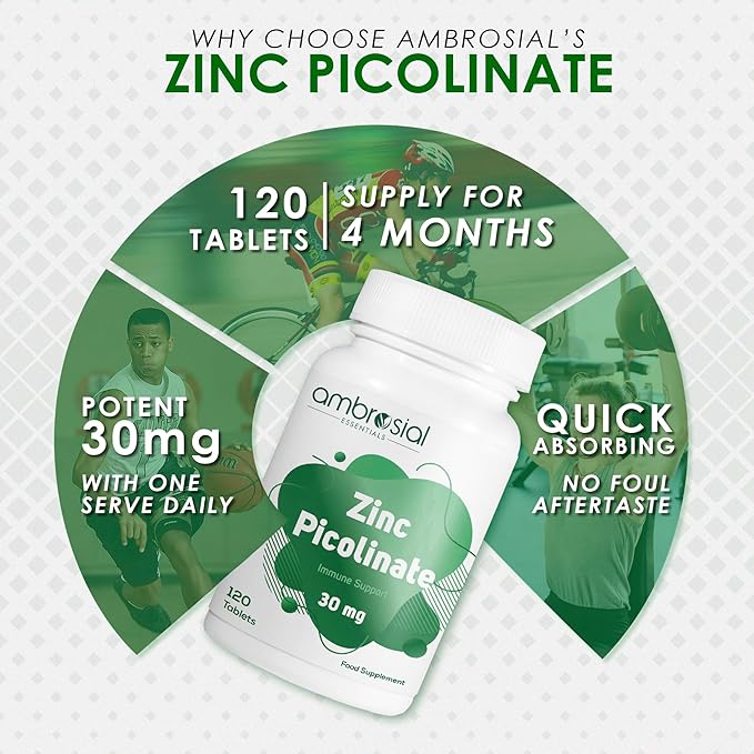 Ambrosial Zinc Picolinate 30mg Tablets Pack of 1-120 Tablets
