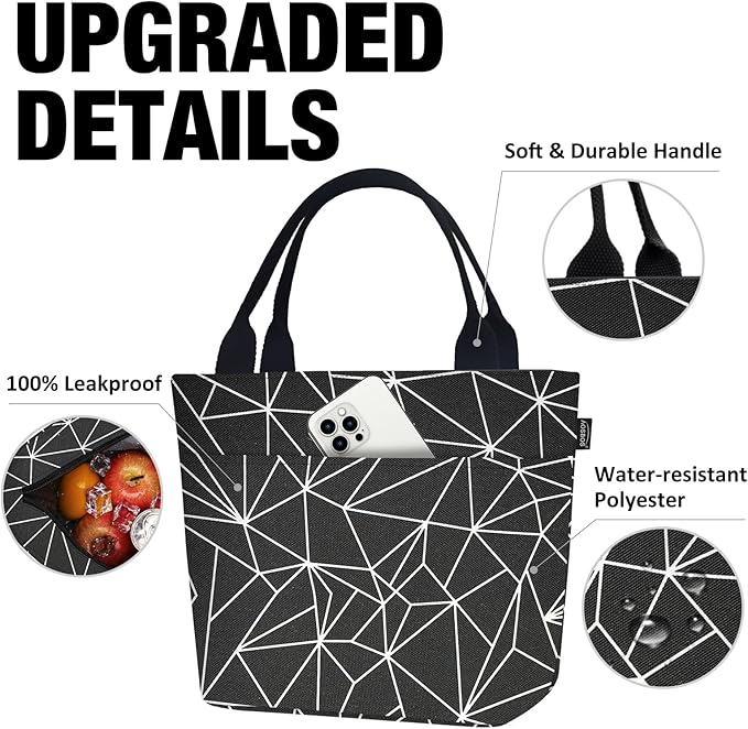 Aosbos Large Lunch Bags for Women Insulated Lunch Box Leakproof Adult Food Organizer Tote Bag Black Prism