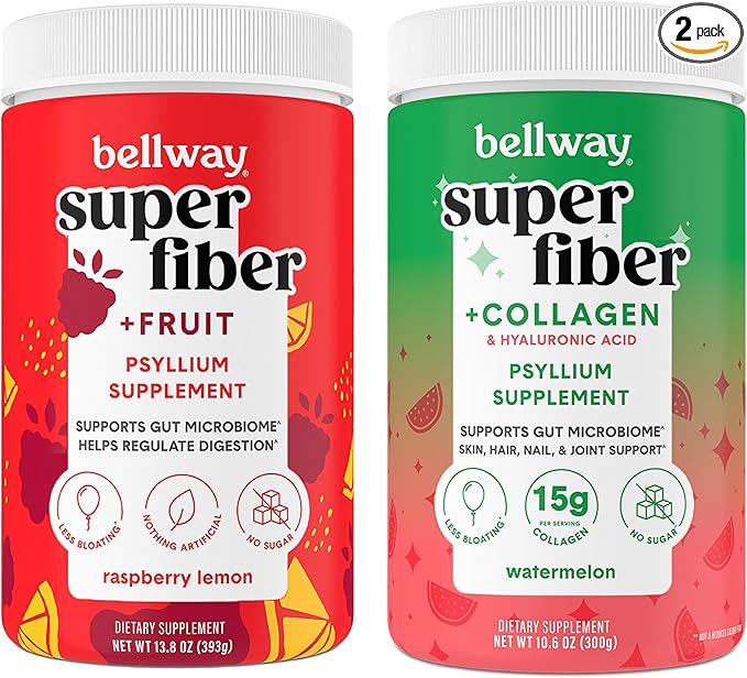 Bellway Super Fiber Powder + Fruit, Raspberry Lemon Super Fiber Powder + Collagen, Watermelon