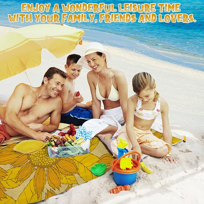 Beach Blanket Waterproof Sandproof 1-7 Adult Oversized 78 '' × 81 '' Lightweight Durable Compact Sand Free Beach Mat for Travel Camping Hiking Picnic Blanket Extra Large