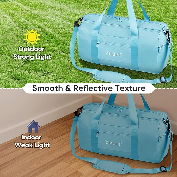 BALEINE Gym Duffel Bag for Women and Men, Small for Sports, Gyms and Weekend Getaway, Waterproof Dufflebag with Shoe and Wet Clothes Compartments, Lightweight Carryon Gymbag (Azure)