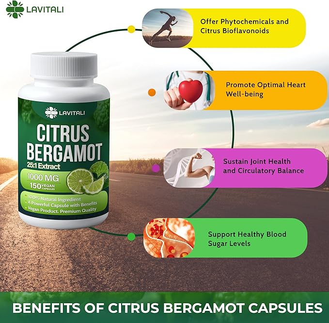 25x Concentrated Citrus Bergamot Extract Capsules, 150 Veggie Capsules, Citrus Bergamot 1000mg Capsules, Non-GMO, Gluten-Free, All Natural, Vegetarian Capsules