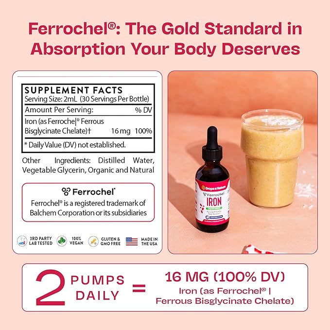 Iron Supplement for Women - High Absorption Liquid Iron Drops - Vegan Non-GMO Supplements - Versatile Alternative to Pills & Gummies, Support Energy Levels & Daily Balance (Mixed Berry, 60ml)