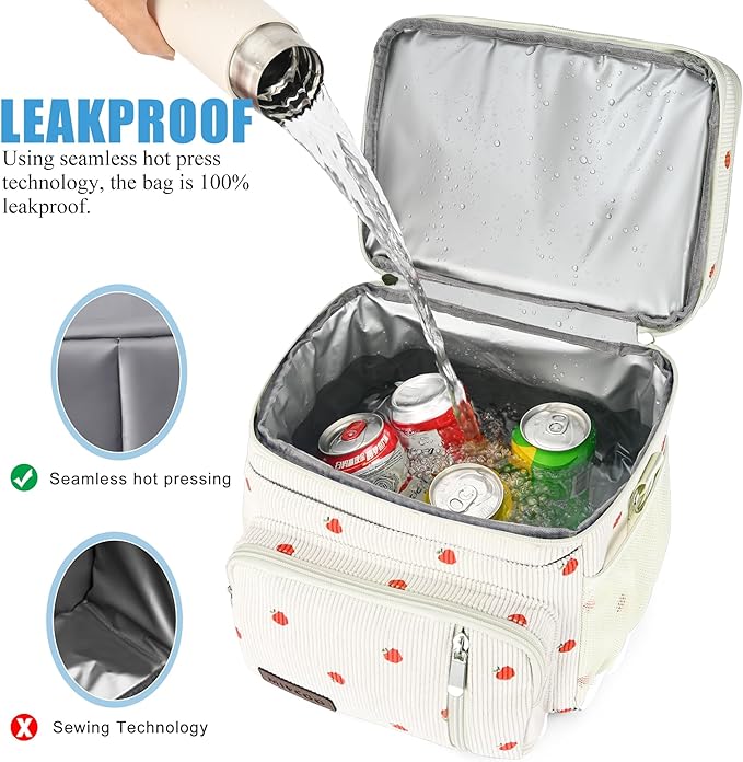 MIYCOO Lunch Bag & Lunch Box for Women Men Double Deck - Leakproof Insulated Soft Large Adult Lunch Cooler Bag for Work (Corduroy Apple, 15L)