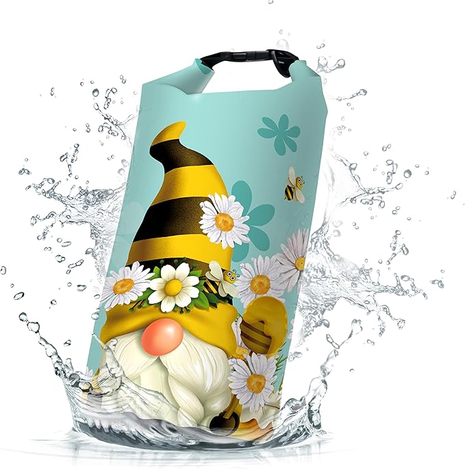 Waterproof Dry Bag,Roll Top Gnome Summer Bees Waterproof Backpack 5L/10L/20L Floating and Lightweight Bags for Kayaking, Boating, Fishing, Swimming and Camping