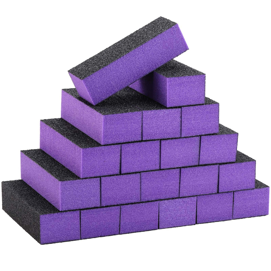 20 Pcs Nail Buffer Block Sponge Sanding Buffing File 80/120 Grit 3 Sides Nail Files For Manicure Nail Tools (Purple Black)