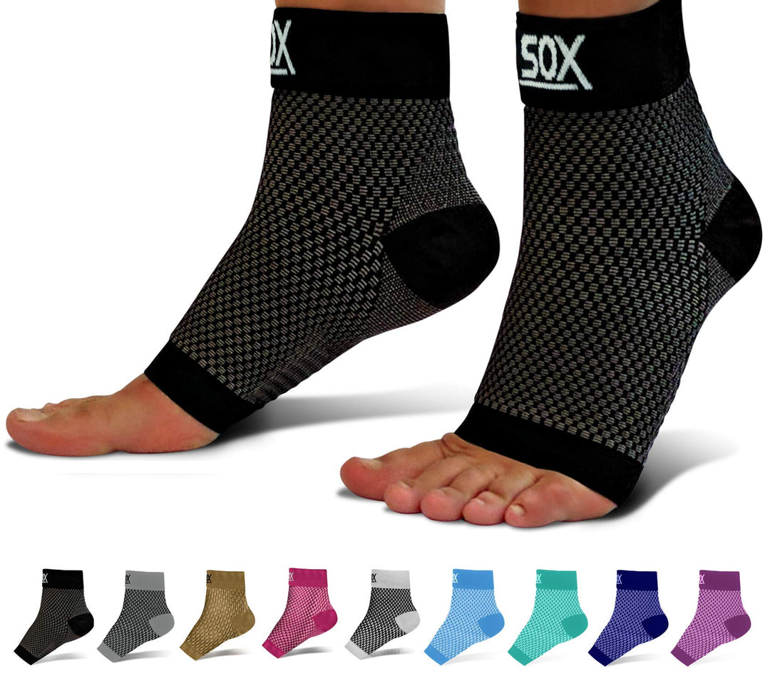 SB SOX Plantar Fasciitis Compression Socks for Women & Men - Best Arch Support for All Day Wear - Relief for Heel Pain and Night Splint Comfort (Black, X-Large)