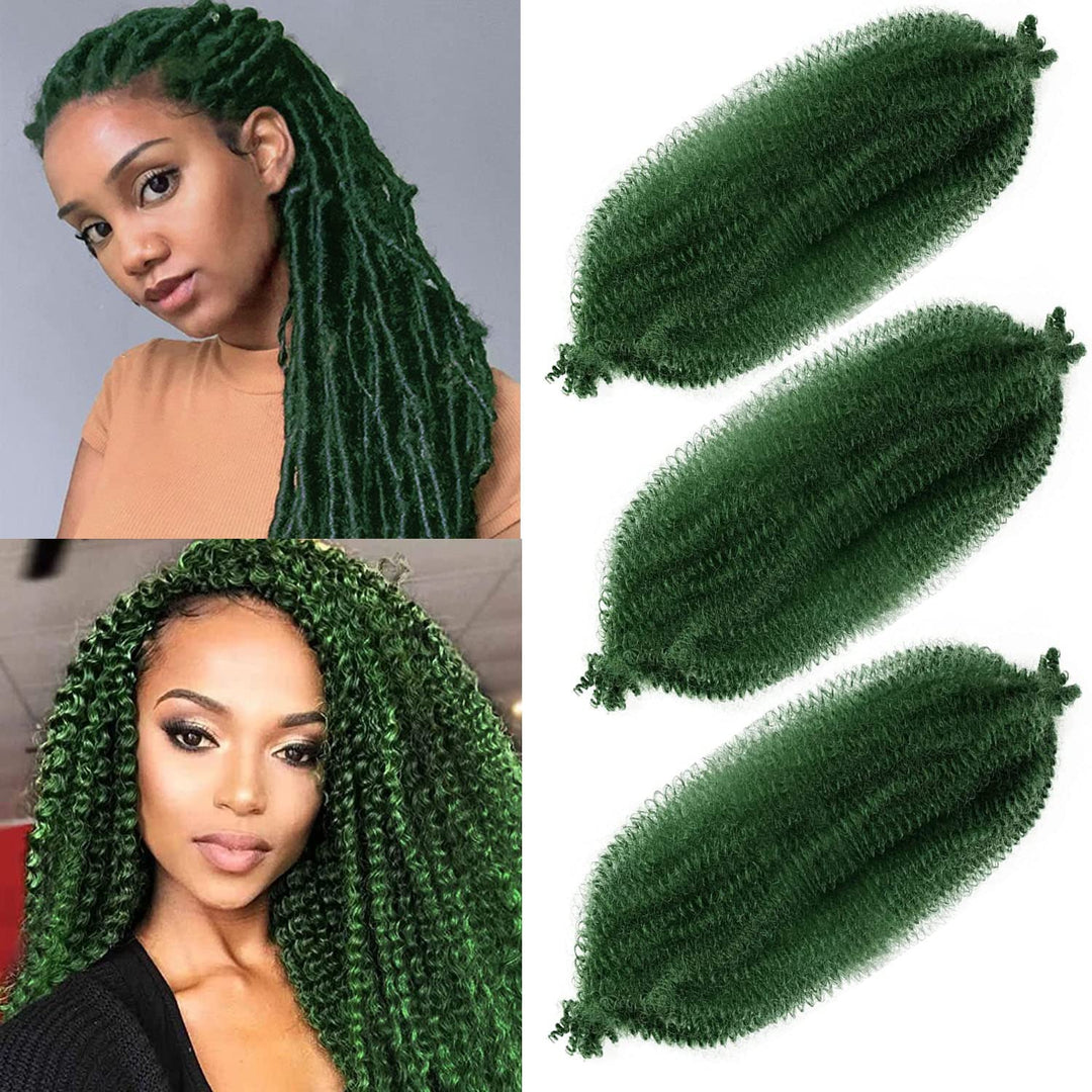 Springy Afro Twist Hair 16Inch 3Packs Afro Twist Hair Pre Stretched Wrapping Hair (16 Inch (Pack Of 3), D-Green)
