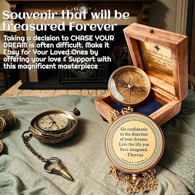 Inspiration Gift for Men Women Engraved Compass - Go Confidently - Thoreau Quote, You're Awesome Employee, Coworker Meaningful Gift for him her