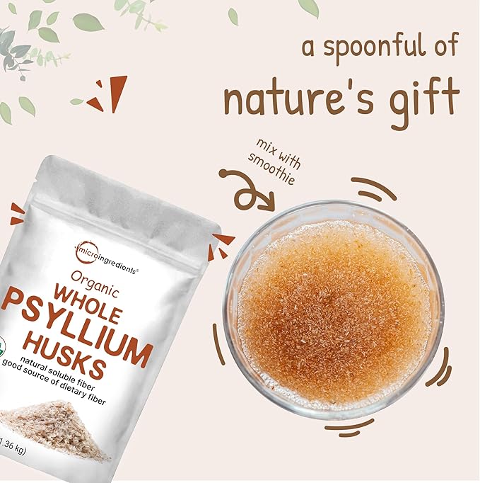 Micro Ingredients Organic Whole Psyllium Husks, 3lbs | Daily Soluble Fiber Supplement | India Origin | Natural Prebiotics & Probiotics | Supports Digestive Health | Non-GMO, Keto Friendly, Unflavored