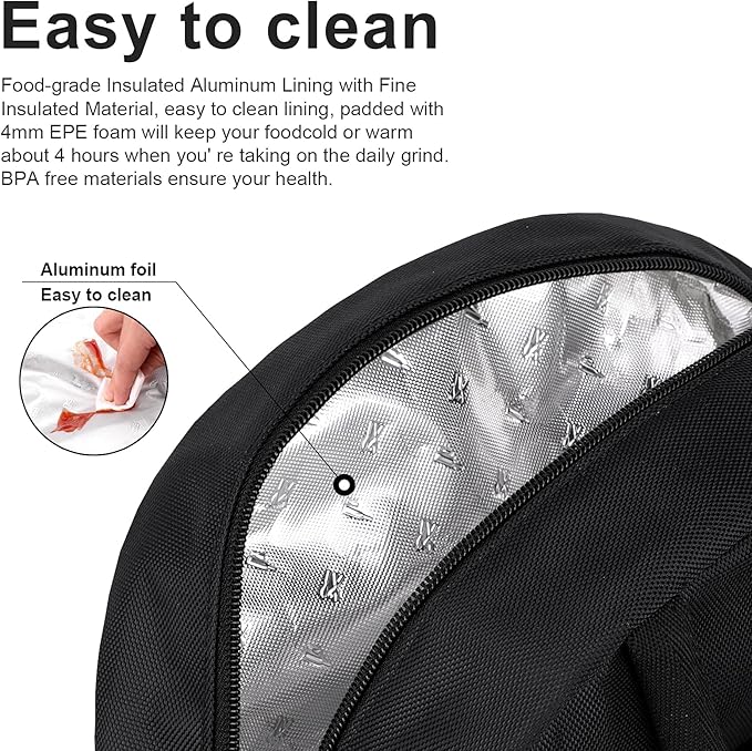 BALORAY Lunch Bag for Women Men Insulated Lunch Box for Adult Reusable Lunch Tote Bag for Work, Picnic or Travel (Solid Black)