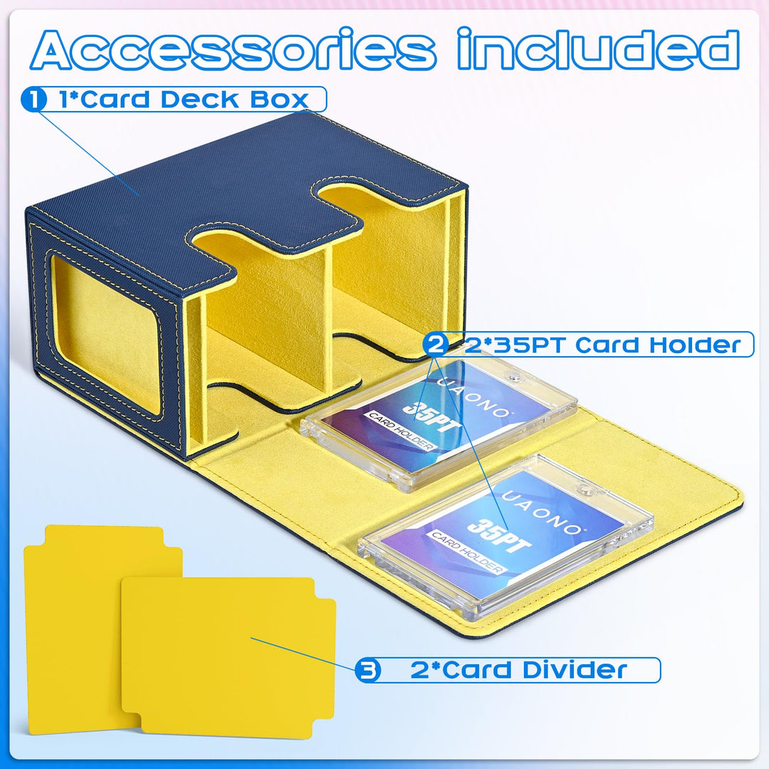 UAONO Deck Box with Dual Commander Displays, Card Storage Box Holds 280+ Single-Sleeved Cards, Trading Card Box Suitable for CCG, MTG, EDH (Blue&Yellow)
