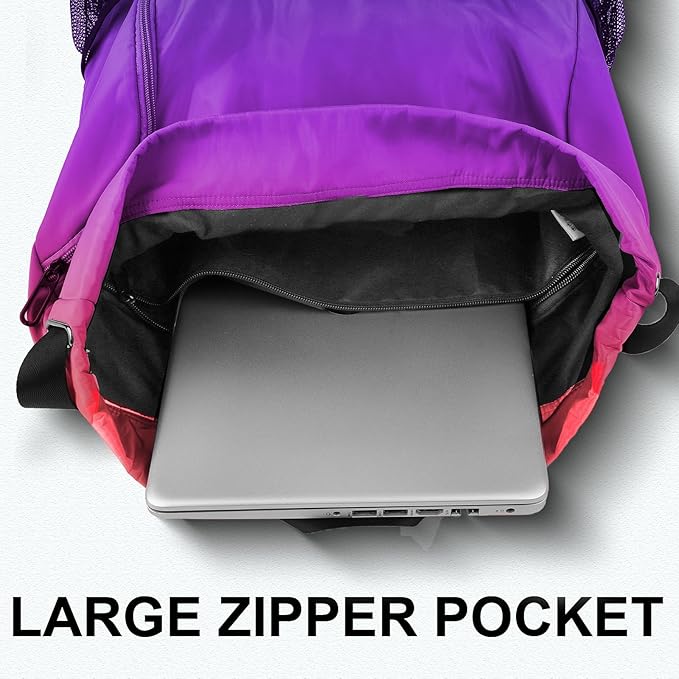 Drawstring Backpack with Mesh Pockets String Gym Bag Sackpack Sandproof Water Resistant Beach Backpack for Men Women