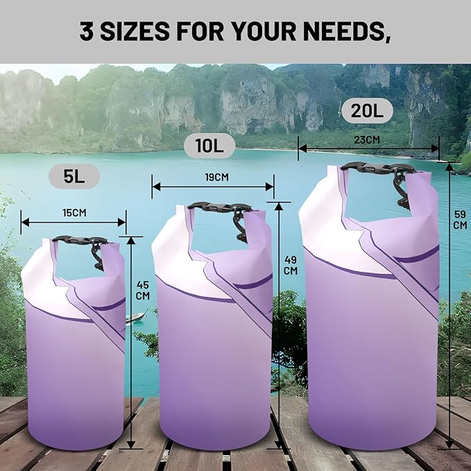 Waterproof Dry Bag,Roll Top Purple Waterproof Backpack 5L/10L/20L Floating and Lightweight Bags for Kayaking, Boating, Fishing, Swimming and Camping