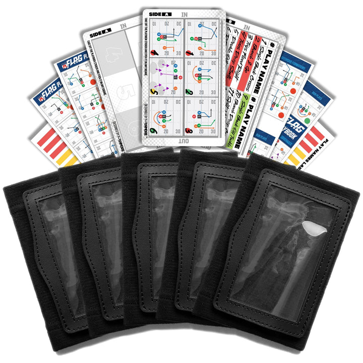 1NMORE Football Wristbands with Playbook System,Wrist Coach for Youth,Softball Wristbands with Tactics Stickers & Cards Black-5 Pack