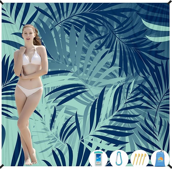 Beach Blanket Waterproof Sandproof 1-7 Adult Oversized 78 '' × 81 '' Lightweight Durable Compact Sand Free Beach Mat for Travel Camping Hiking Picnic Blanket Extra Large