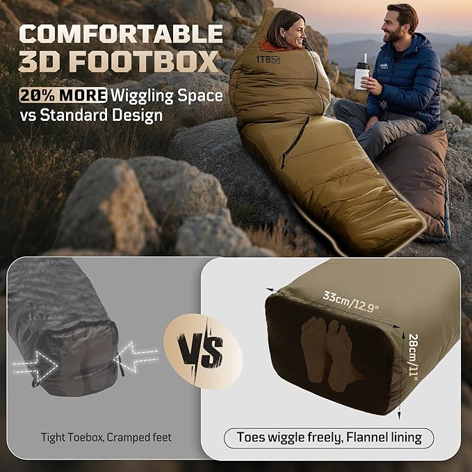 Mummy Sleeping Bag for Adults, Cold Weather Camping Sleeping Bags (25-36℉) with Adjustable Hood, Phone Pocket, Compression Sack for Warm Camping Hiking Outdoor