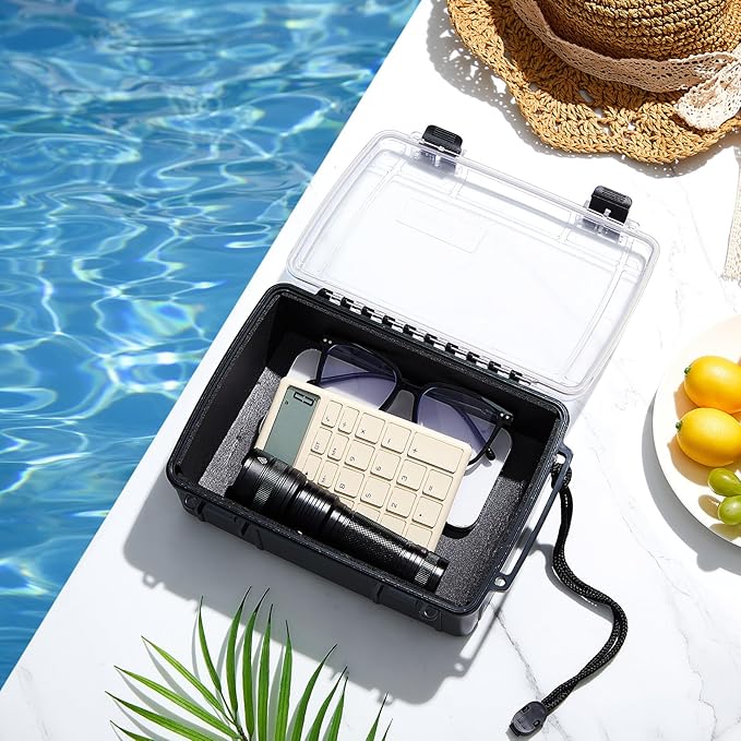 2 Pcs Waterproof Dry Box for Boat Junction Box 9.3 x 7.1 x 1.9 Inches,large,watertight Storage Protective Case for Mobile Phones Wallets Camping Hiking Boating, Black