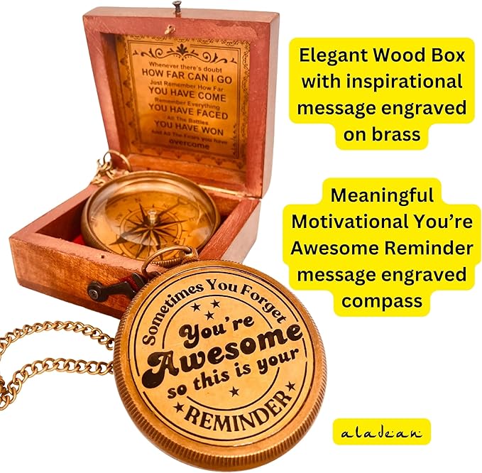 Inspiration Gift for Men Women Engraved Compass - Go Confidently - Thoreau Quote, You're Awesome Employee, Coworker Meaningful Gift for him her