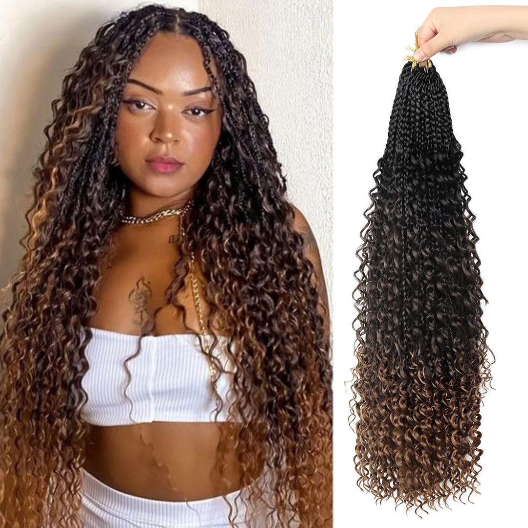 Goddess Box Braids Crochet Hair With Curly Ends 24 Inch Bohomian Box Braids Crochet Braids 8 Packs 3X Crochet Braids Synthetic Braiding Hair Extension for Black Women (24 Inch (Pack of 8), 1B-4-30)………