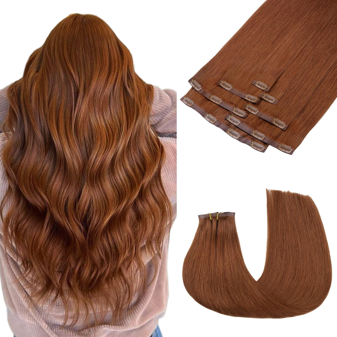 Maxita Clip In Hair Extensions Real Human Hair,150G 7Pcs Bronzed Amber 20 Inch,Remy Clip In Hair Extensions Seamless Clip In Ext