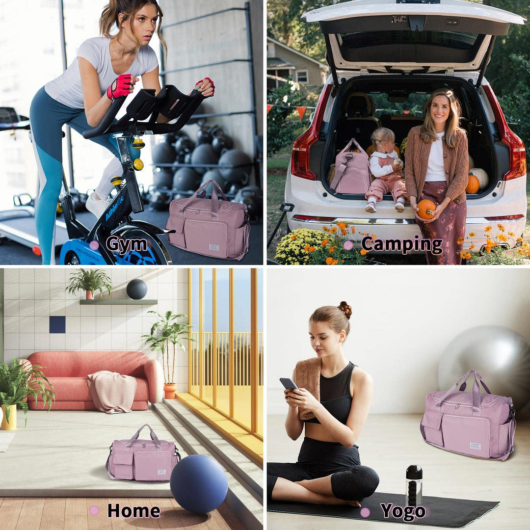 FIORETTO Women's Water-Resistant Gym Duffle Bag with Shoes Compartment, 37L Capacity, Multi-Functional, Ideal for Travel, Gym, Sports, Weekender, Pink
