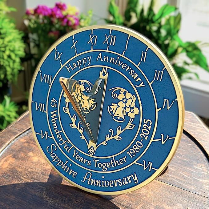 Anniversary Sundial Gift for 45th Sapphire Wedding Anniversary in 2025 - Recycled Metal Home Decor Or Garden Present Idea - Handmade in UK for Him, Her Parents Or Couples 45 Year Celebration