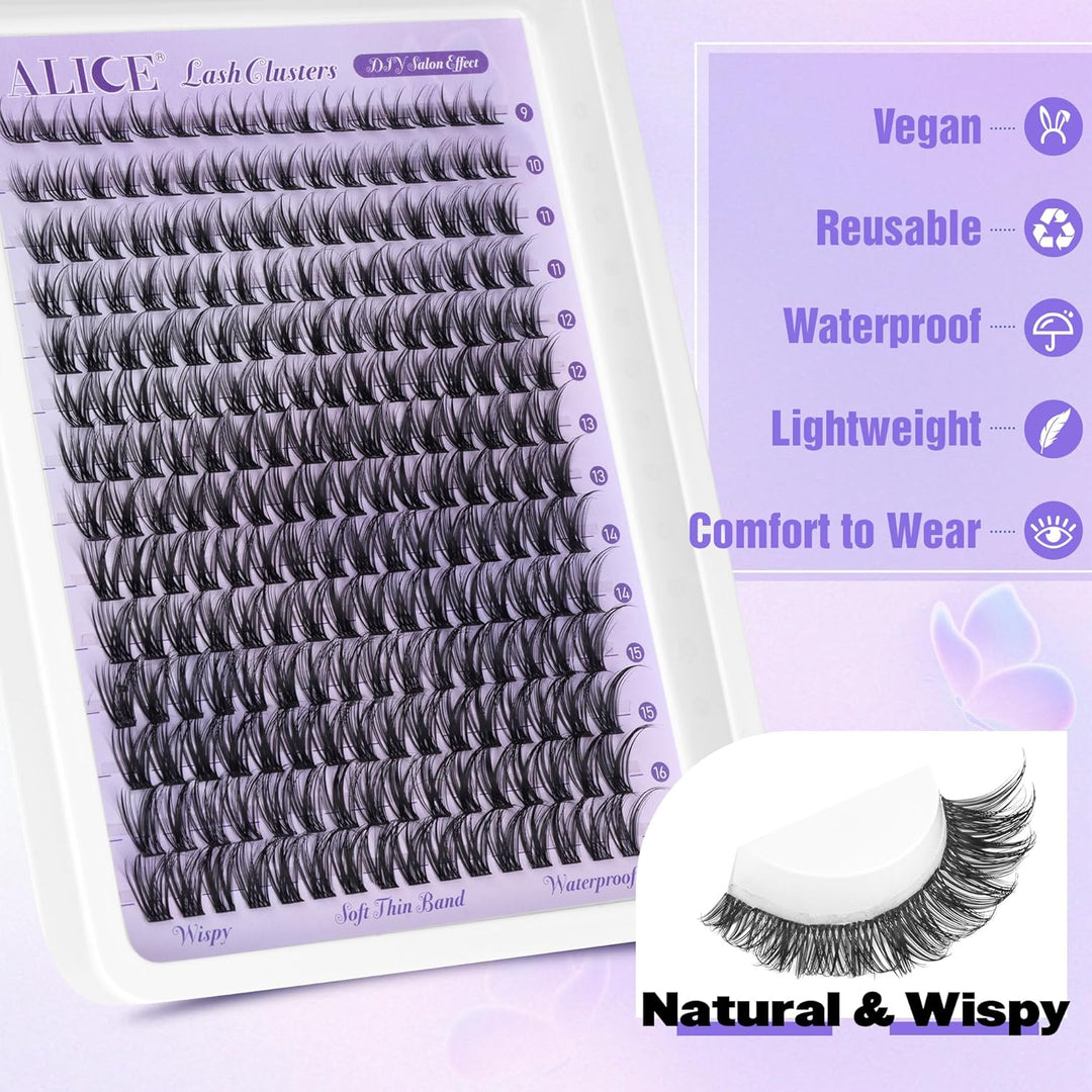 ALICE DIY Natural Lash Clusters | Wispy Anime Cat Eye | 10-16mm, 144 Pcs