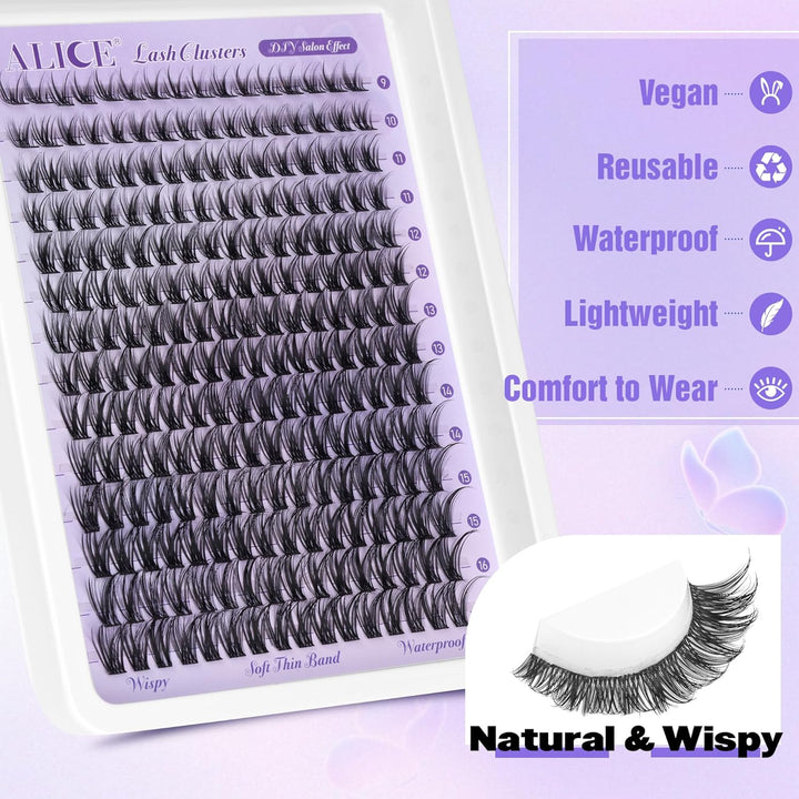 ALICE DIY Natural Lash Clusters | Wispy Anime Cat Eye | 10-16mm, 144 Pcs
