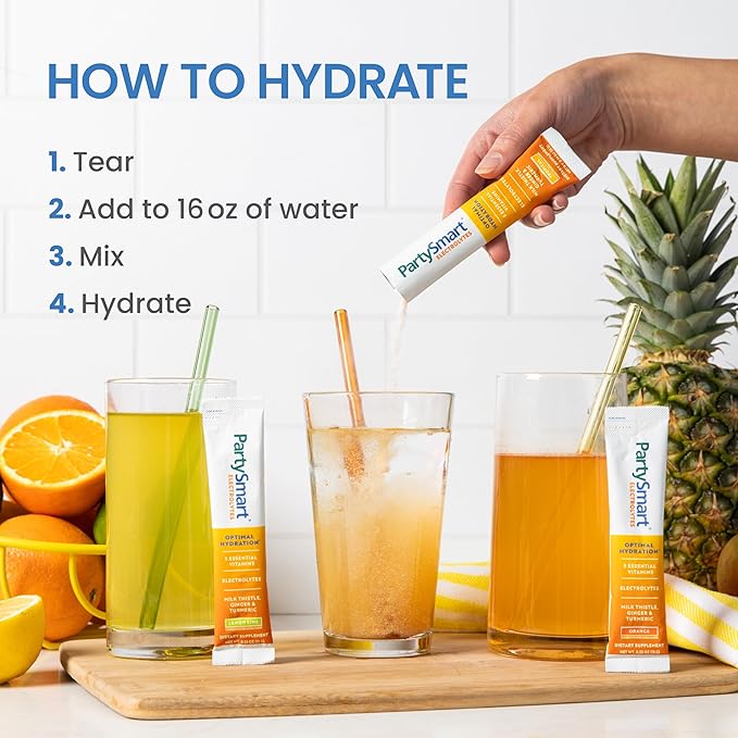 Himalaya PartySmart Electrolytes, Supports Optimal Hydration, with Vitamins C, B12, B6 & Niacin, 3 Key Electrolytes, and Milk Thistle (Variety)