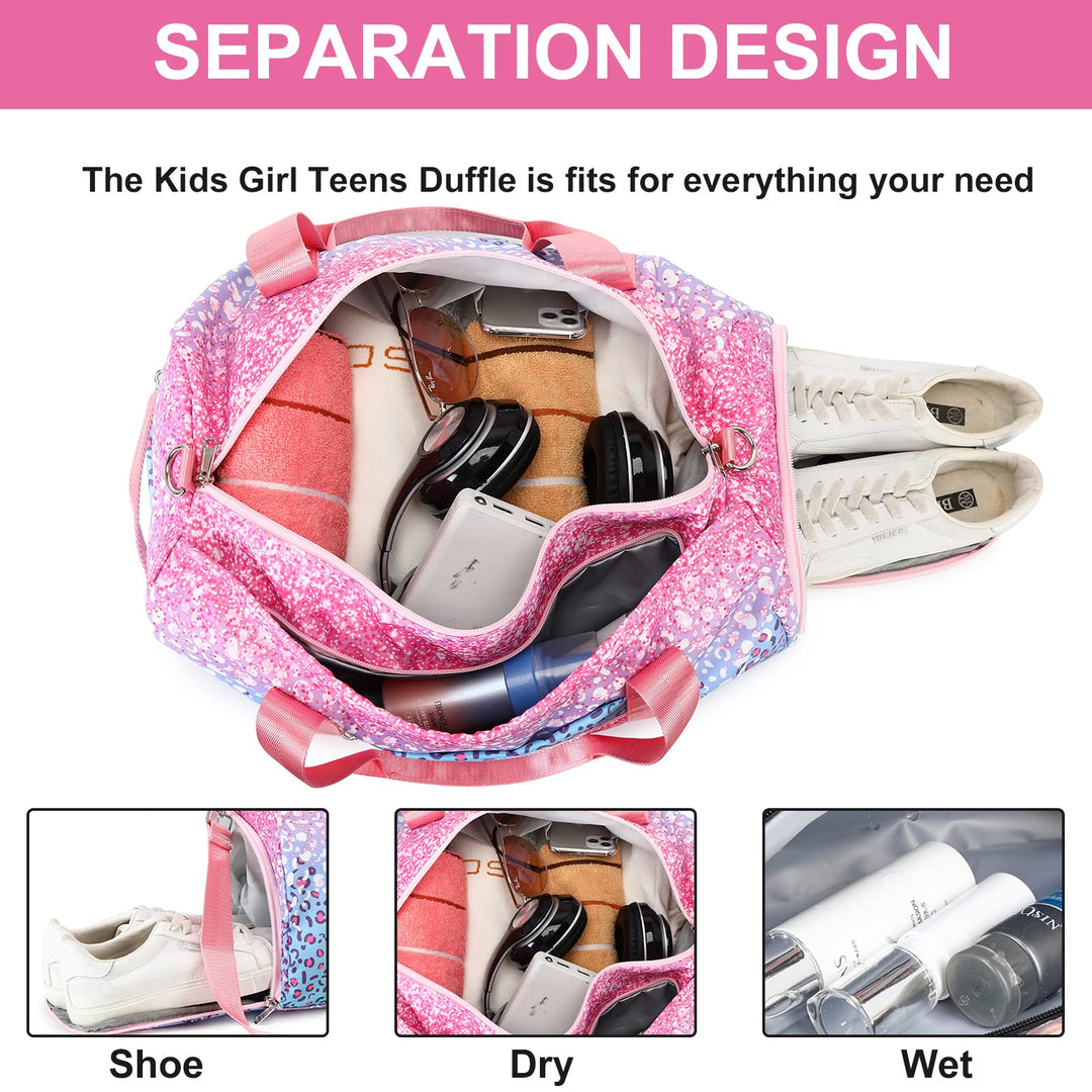 BLUBOON Duffle Bag Girls Kids Dance Bag Cute Gym Bag with Shoes Compartment & Wet Separation Waterproof Sports Overnight Travel Bag