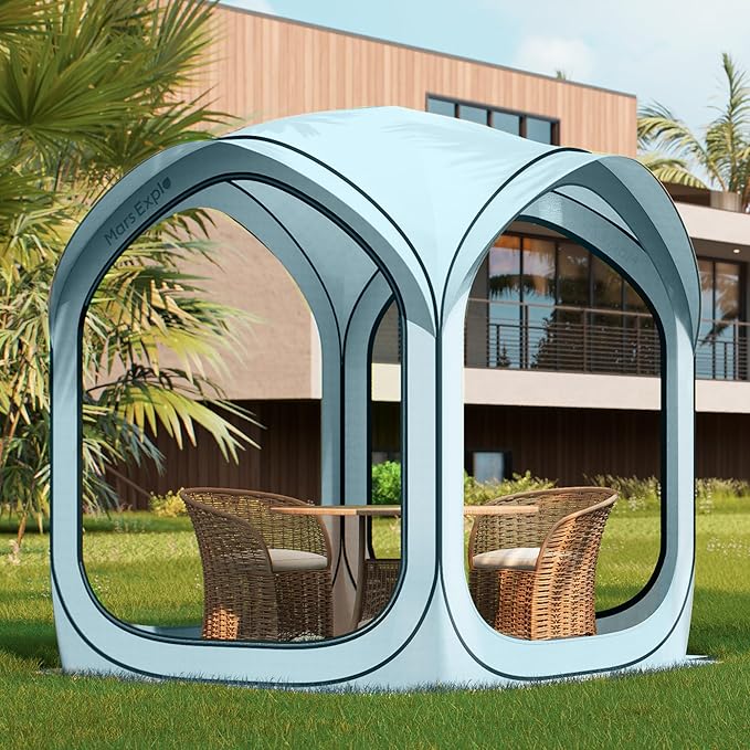 6x6 FT Pop-Up Screen House Tent, Portable Instant Screen Room Canopy with Mesh Doors and Carry Bag for Patio, Backyard, Deck, Camping, and Outdoor Activities,Light Blue