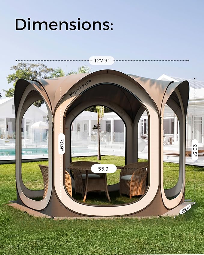 Screen Pop Up House Room Tent, Canopy Sun Shade Shelter for Patio, Backyard, Deck & Outdoor Activities, Portable Gazebo, Not Waterproof, 10'x10', Brown
