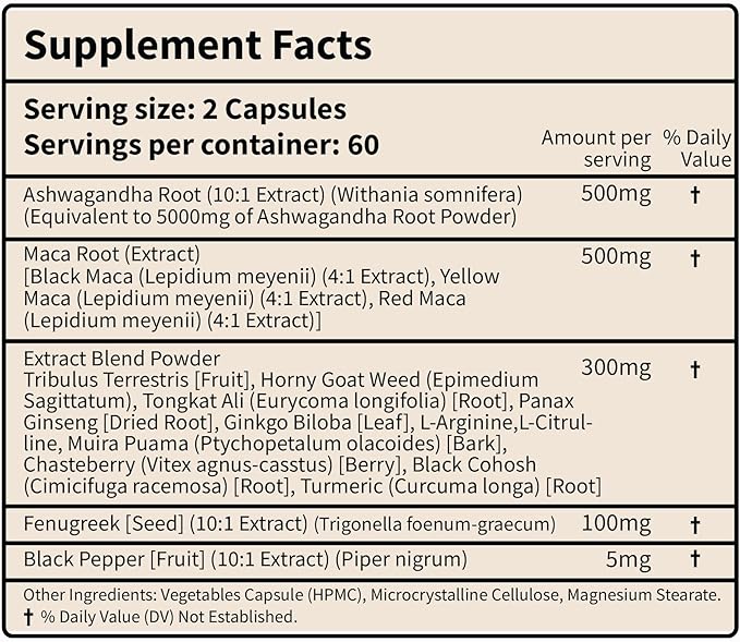 Ashwagandha + Maca Root Complex 1600mg - 120 Capsules - Supports Energy, Stress Response & Immune Health - Third-Party Tested, Vegan, Non-GMO, Gluten Free
