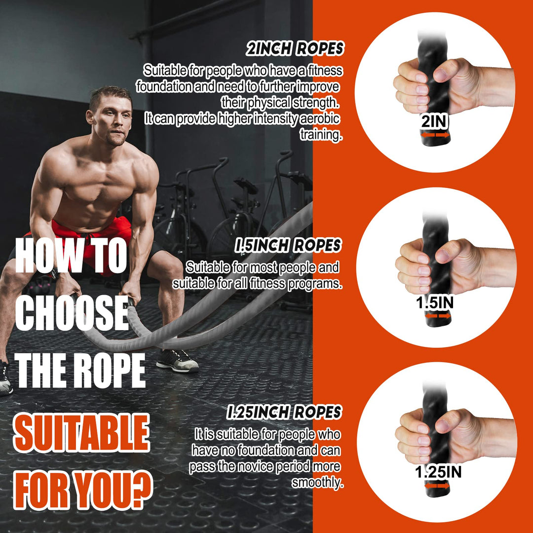 Perantlb Battle Rope with cloth sleeve -1.5/2 Inch Diameter 30' 40' 50' Lengths -Gym Muscle Toning Metabolic Workout Fitness, battle rope Anchor Strap Kit Included (1.5" x 30 ft Length)