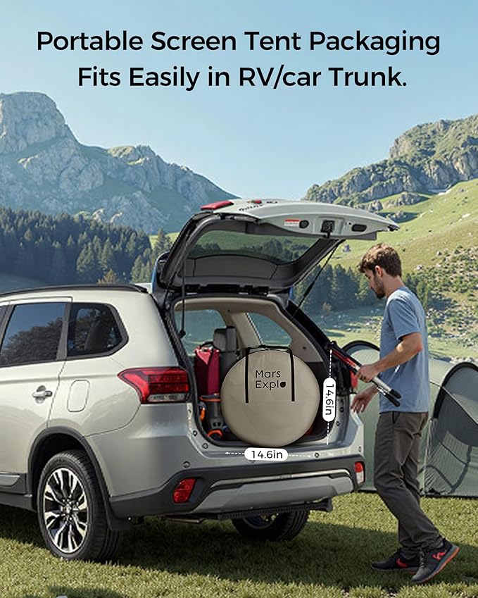 12x12 FT Pop-Up Screen Tent, Portable Screen Room Canopy with Zipper Doors for Patio, Backyard, Deck & Outdoor Activities, Beige