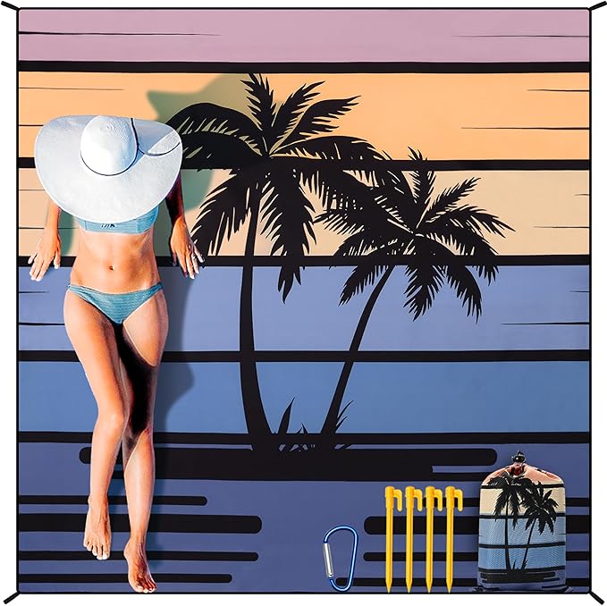 Beach Blanket Waterproof Sandproof Extra Large Beach Mat 79" X 83"/120"x108"for 1-8 Adults Quick Drying Durable Outdoor Picnic Mat for Beach Travel Camping Hiking