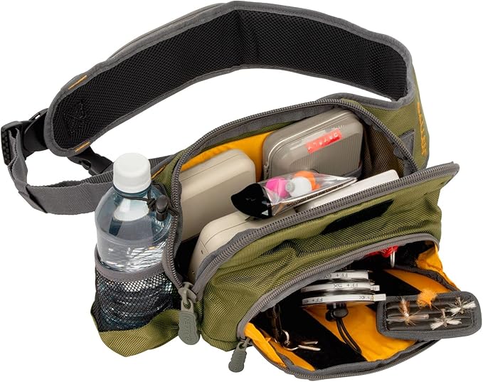 Allen Company Cedar Creek Fly Fishing Sling Pack - Fits up to 4 Tackle/Fly Boxes and Other Accessories - Gray and Lime/Olive