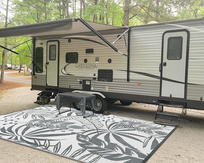 Anidaroel Outdoor Rugs 8x10ft for Patios Clearance Waterproof, Reversible Tropical Plastic Straw Camping Mat Outside Rug, Large Outdoor Area Rug for RV, Porch, Deck, Balcony, Picnic(8'x10')