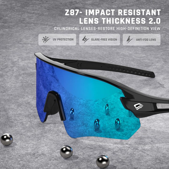 TOREGE Sunglasses for Men Women Bike Cycling Fishing Running Driving Hiking Baseball Anti-fog Sports Z87 Sunglasses UV Protection 02EV (Black Black&Iceblue)