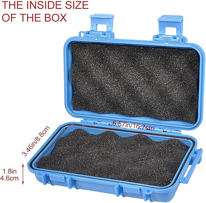 Dry Storage Box, Shockproof Waterproof Box with 2 U‑Shape Buckle, Plastic Storage Container for Cameras, Phones, Camping, Fishing, Hiking(Large-Blue)