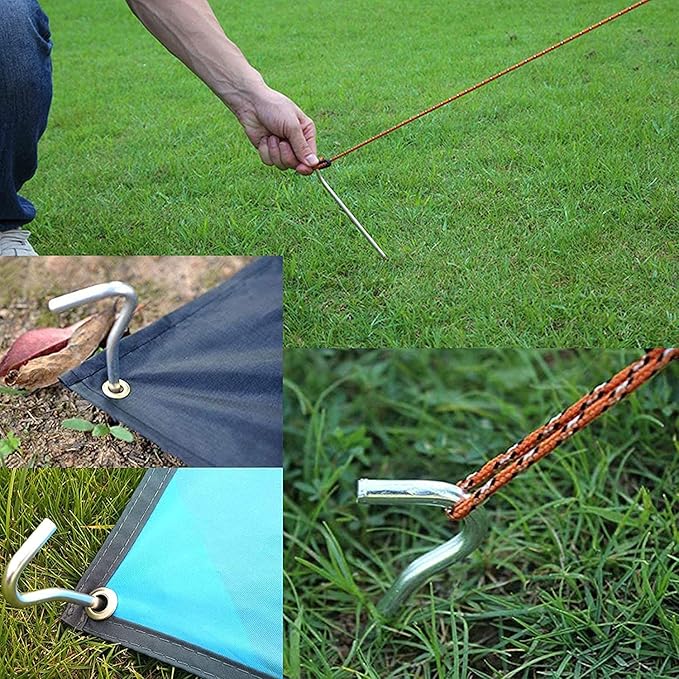 AAGUT 8 Pack Metal Camping Tent Stakes 9 Inch Yard Stakes for Inflatables Heavy Duty Tent Pegs Steel Hooked Ground Stakes for Outdoor Christmas Decorations, Garden Edging Tarp Stakes for Ground