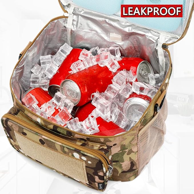 FlowFly Lunch Bag, Insulated Cooler, Thermal Lunch Box Tote with MOLLE/PALS Webbing, Adjustable Padded Shoulder Strap, for Tactical Men Women Adults and Boys Girls Kids (Multicam, Medium)