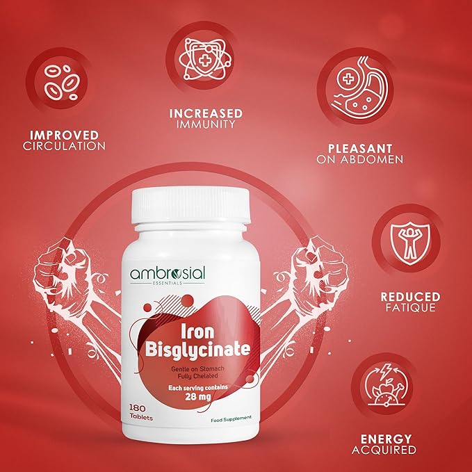 Ambrosial Iron Bisglycinate 28Mg Tablets Pack of 1-180 Tablets