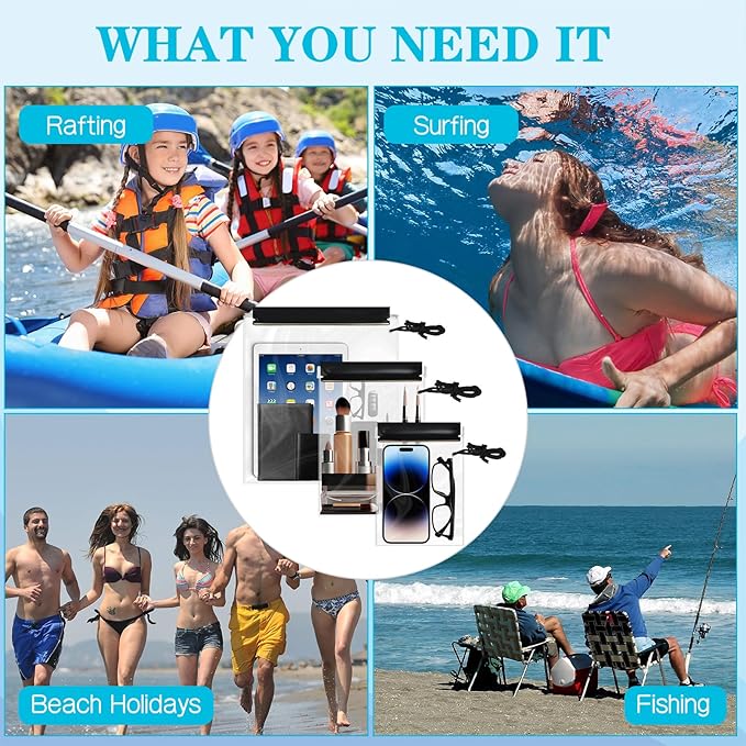 15 Pack Waterproof Bags Clear Water Tight Pouch Holder 3 Sizes Dry Bags Boating Waterproof Cases Sealable Phone Pouch for iPhone iPad Maps Camera Document Holder Kayaking Swimming Beach